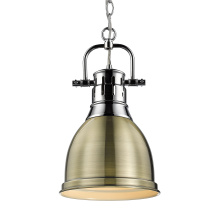 Golden 3602-S CH-AB - Yep by Golden Lighting Duncan 1-light 9in Chain Hung Pendant in Chrome and Aged Brass shade